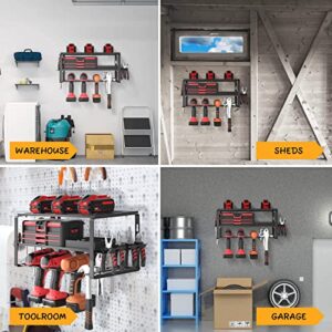 Power Tool Organizer Wall Mount with 5 Drill Holders, Heavy Duty Metal Garage Storage for Tools, Floating Tool Shelf for Power Tools, Utility Storage Rack for Cordless Drill & Screwdriver (5 Holders)