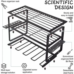 Power Tool Organizer Wall Mount with 5 Drill Holders, Heavy Duty Metal Garage Storage for Tools, Floating Tool Shelf for Power Tools, Utility Storage Rack for Cordless Drill & Screwdriver (5 Holders)