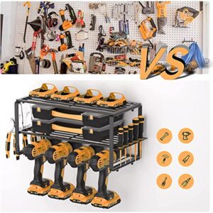 Power Tool Organizer Wall Mount with 5 Drill Holders, Heavy Duty Metal Garage Storage for Tools, Floating Tool Shelf for Power Tools, Utility Storage Rack for Cordless Drill & Screwdriver (5 Holders)