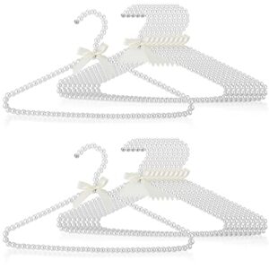 20 pieces pearl clothes hanger beaded clothing hanger with ribbon bowknot metal elegant clothes standard hangers for women bride wedding dress coat shirt decorative hangers (white)