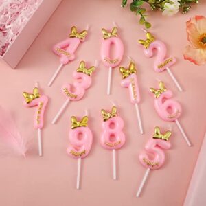 5.8cm / 2.28in Pink Birthday Candles, Cute Candle Cake Topper with Bow Knot Cake Numeral Candles Number Candles for Girls Birthday Anniversary Parties (7)