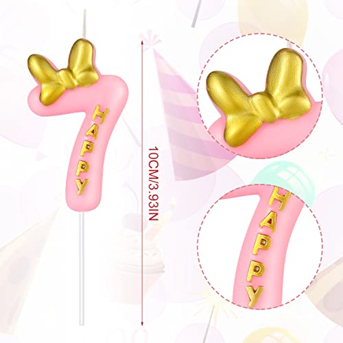 5.8cm / 2.28in Pink Birthday Candles, Cute Candle Cake Topper with Bow Knot Cake Numeral Candles Number Candles for Girls Birthday Anniversary Parties (7)