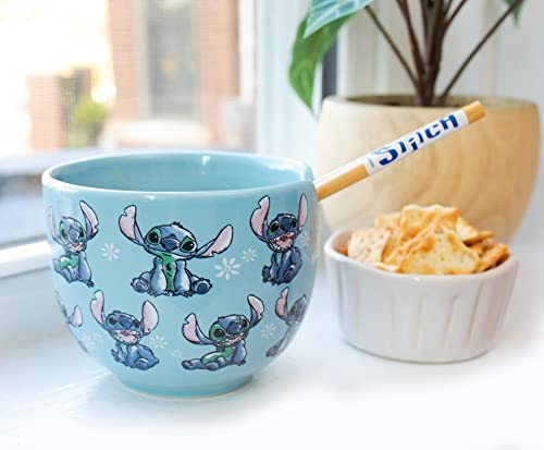 Disney Lilo & Stitch Japanese Ceramic Dinnerware Set | Includes 20-Ounce Ramen Noodle Bowl and Wooden Chopsticks