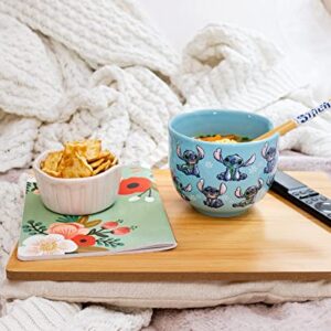 Disney Lilo & Stitch Japanese Ceramic Dinnerware Set | Includes 20-Ounce Ramen Noodle Bowl and Wooden Chopsticks