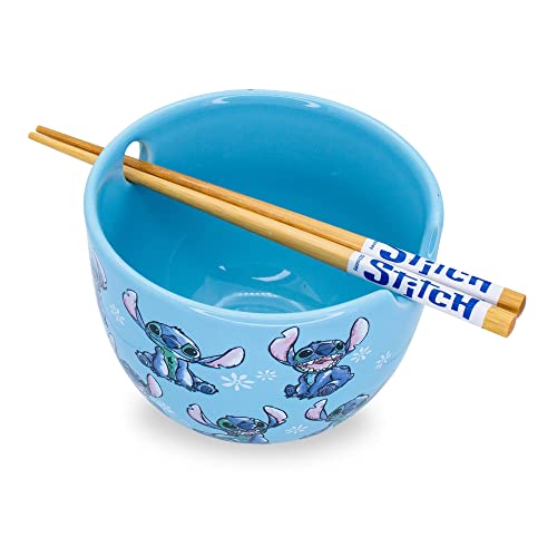 Disney Lilo & Stitch Japanese Ceramic Dinnerware Set | Includes 20-Ounce Ramen Noodle Bowl and Wooden Chopsticks