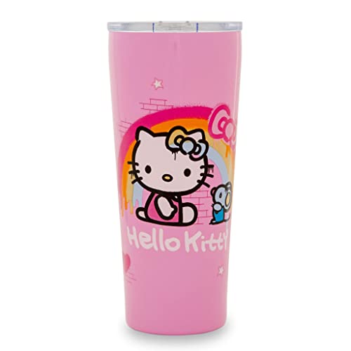 Silver Buffalo Sanrio Hello Kitty Graffiti Rainbow Double-Walled Stainless Steel Travel Tumbler | Holds 22 Ounces