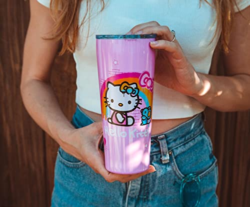 Silver Buffalo Sanrio Hello Kitty Graffiti Rainbow Double-Walled Stainless Steel Travel Tumbler | Holds 22 Ounces