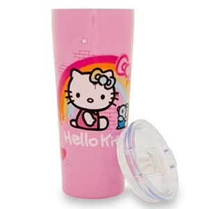 Silver Buffalo Sanrio Hello Kitty Graffiti Rainbow Double-Walled Stainless Steel Travel Tumbler | Holds 22 Ounces