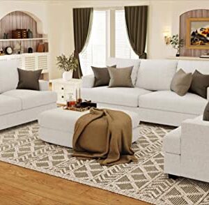 Merluxy Sofa, Deep Seat Sofa-Contemporary Chenille Sofa Couch, 3 Seater Sofa for Living Room-97 Wide Oversized Sofa, Beige Comfy Sofa