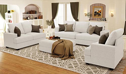 Merluxy Sofa, Deep Seat Sofa-Contemporary Chenille Sofa Couch, 3 Seater Sofa for Living Room-97 Wide Oversized Sofa, Beige Comfy Sofa