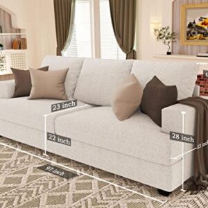 Merluxy Sofa, Deep Seat Sofa-Contemporary Chenille Sofa Couch, 3 Seater Sofa for Living Room-97 Wide Oversized Sofa, Beige Comfy Sofa