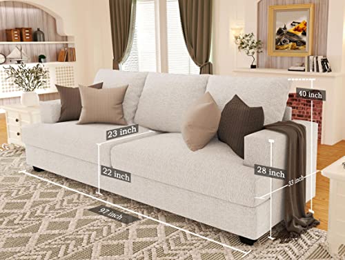 Merluxy Sofa, Deep Seat Sofa-Contemporary Chenille Sofa Couch, 3 Seater Sofa for Living Room-97 Wide Oversized Sofa, Beige Comfy Sofa