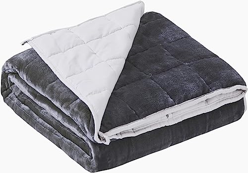 Satwip Weighted Blanket Twin Size 15lbs Fuzzy Warm Flannel Throw Blanket with Soft Breathable Sanded, 48 x 72 inches, Light Grey