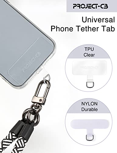 project-cb Phone Tether Tab 2 Pack,Universal Phone Lanyard Patch Without Adhesive,Phone Strap Replacement Part for Cell Phone (White&Clear)