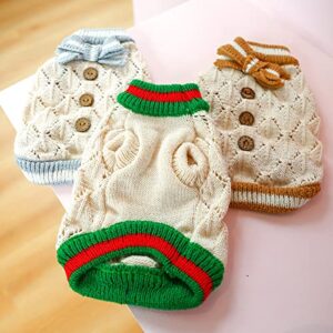 Plemonet Pet Dog Clothes Sweater Dress Knitwear Bowtie Soft Thickening Warm Pup Dogs Shirt Winter Holiday (Large)