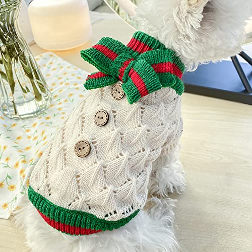 Plemonet Pet Dog Clothes Sweater Dress Knitwear Bowtie Soft Thickening Warm Pup Dogs Shirt Winter Holiday (Large)