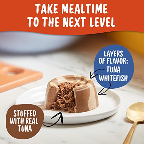 Meow Mix Tasty Layers Swirled Paté Cat Food, Tuna & Whitefish Recipe in Sauce Stuffed With Real Tuna, 2.75 oz. Cup, 12ct