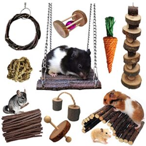 syhemtya chinchilla toys hamster chew toys guinea pig toys rat toys hamster cage accessories small animal teeth care apple wooden accessories set,ball ladder bridge swing roller for playground