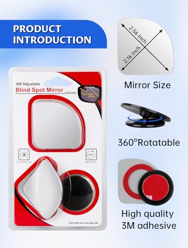 AVRILKEY Rectangular Blind Spot Mirrors, HD Glass Blindspot Angelview Rearview Mirrors, Adjustable for SUV Cars Trucks - Pack of 2