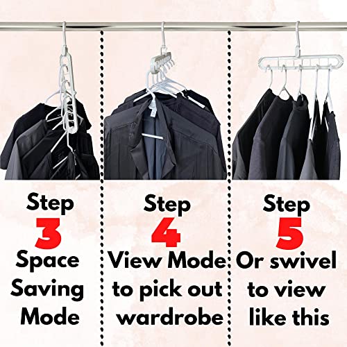 Space Saving Hanger [5 All White] Closet Organizers & Storage, Campers & RVs, College Dorm Room Essentials, Apartment, Multifunctional Closet Organizer, Cascading & Collapsible Hanger for 45 Pieces