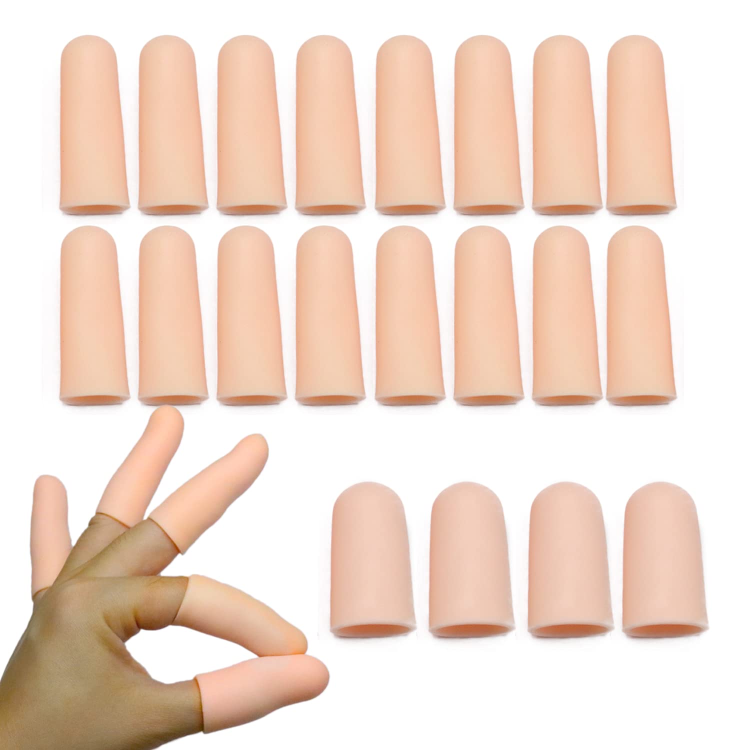 Gel Finger Protectors Finger Caps Silicone Fingertips Protection - Finger Cots Great for Hands Cracking, Eczema Skin,Finger Cracking and Other Finger Pain Relief (20pcs) (Apricot)