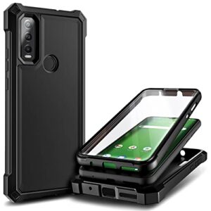 nznd compatible with at&t motivate max/cricket ovation 3 case with [built-in screen protector], full-body protective shockproof rugged bumper cover, impact resist durable phone case (black)
