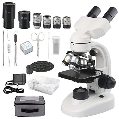 Compound Binocular Microscope,WF10x and WF25x Eyepieces,40X-1000X Magnification, LED Illumination Two-Layer Mechanical Stage,Microscope for Adults Kids 8-12 Teenagers