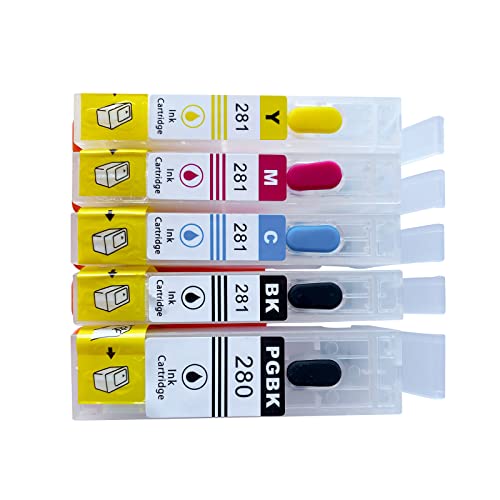 HEMEINY PGI-280XXL CLI-281XXL Empty Refillable Ink Cartridges Compatible with Canon Pixma TR8620 TR8622 TS6220 TR8520 TS9520 TS6120 TR7520 TS9521C TS6320 TS702 Printer