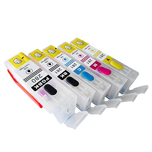 HEMEINY PGI-280XXL CLI-281XXL Empty Refillable Ink Cartridges Compatible with Canon Pixma TR8620 TR8622 TS6220 TR8520 TS9520 TS6120 TR7520 TS9521C TS6320 TS702 Printer