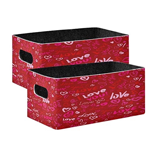 Kcldeci Valentine's Day Love Hearts Storage Bins 2-Pack Valentine's Foldable Storage Baskets for Organizing Closet Large Storage Box Sturdy Organizer Bins