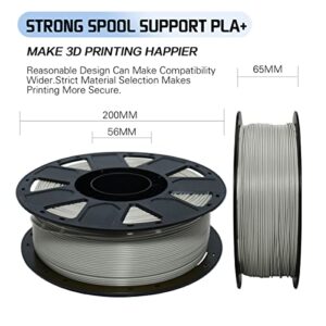 RongTong 3D Printer Filament PLA Plus (PLA+) 1.75mm Grey, PLA + Filament 1kg Spool (2.2lbs) Toughness, 3D Printing Filament PLA Pro, Fit Most FDM Printers, Dimensional Accuracy +/- 0.03mm