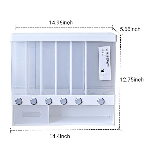 GOVNPJ Wall Mounted Dry Food Dispenser 6 Grid Cereal Dispenser Rice Storage Tank Space Saving Containers for Rice Nuts Beans