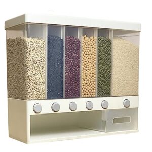 GOVNPJ Wall Mounted Dry Food Dispenser 6 Grid Cereal Dispenser Rice Storage Tank Space Saving Containers for Rice Nuts Beans