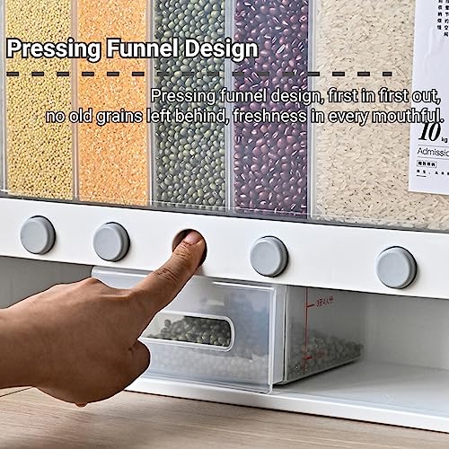 GOVNPJ Wall Mounted Dry Food Dispenser 6 Grid Cereal Dispenser Rice Storage Tank Space Saving Containers for Rice Nuts Beans