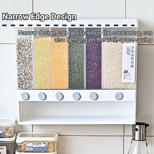 GOVNPJ Wall Mounted Dry Food Dispenser 6 Grid Cereal Dispenser Rice Storage Tank Space Saving Containers for Rice Nuts Beans