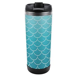 blue mermaid scalsl travel coffee mugs with lid insulated cups stainless steel double wall water bottle