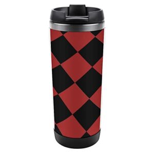 red and black squares travel coffee mugs with lid insulated cups stainless steel double wall water bottle