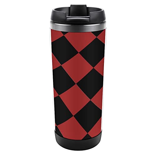 Red and Black Squares Travel Coffee Mugs with Lid Insulated Cups Stainless Steel Double Wall Water Bottle