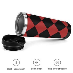 Red and Black Squares Travel Coffee Mugs with Lid Insulated Cups Stainless Steel Double Wall Water Bottle