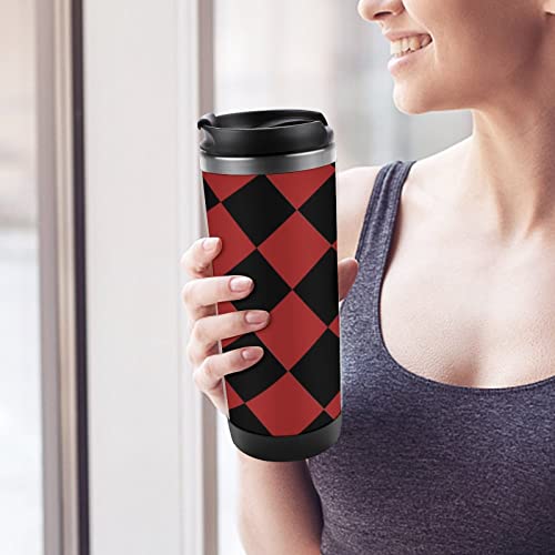 Red and Black Squares Travel Coffee Mugs with Lid Insulated Cups Stainless Steel Double Wall Water Bottle