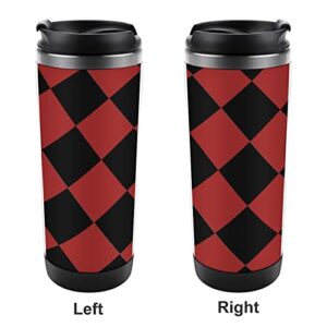 Red and Black Squares Travel Coffee Mugs with Lid Insulated Cups Stainless Steel Double Wall Water Bottle