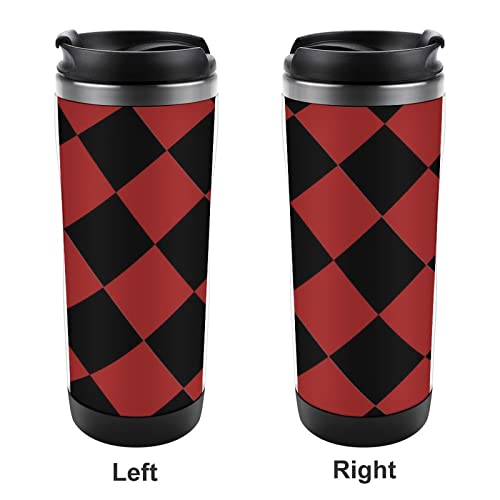 Red and Black Squares Travel Coffee Mugs with Lid Insulated Cups Stainless Steel Double Wall Water Bottle