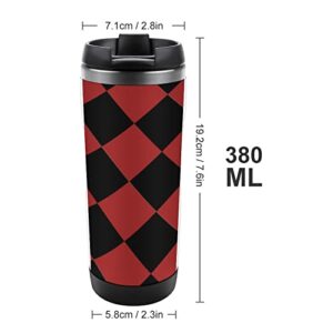 Red and Black Squares Travel Coffee Mugs with Lid Insulated Cups Stainless Steel Double Wall Water Bottle