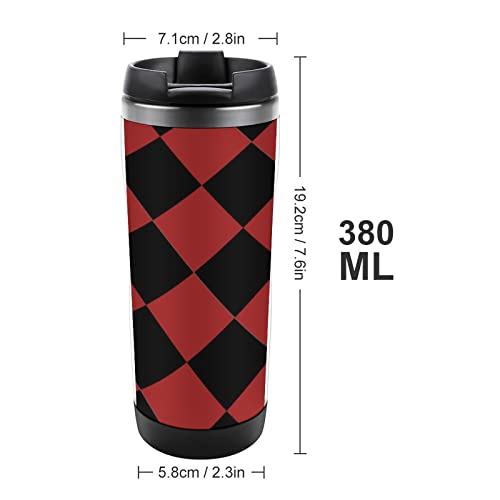 Red and Black Squares Travel Coffee Mugs with Lid Insulated Cups Stainless Steel Double Wall Water Bottle