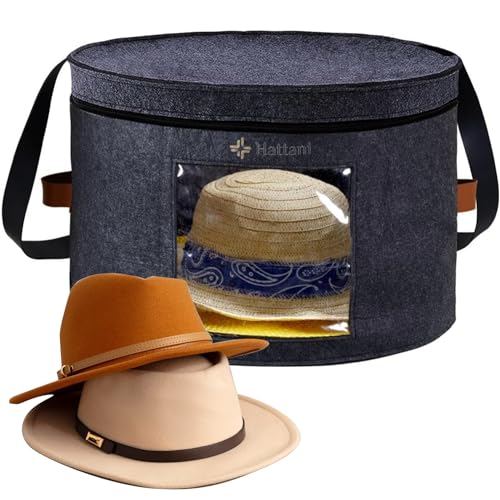 Hat Storage Organizer - 17 x 11 Inches - Hat Box for Travel with Viewing Window and Sturdy Felt - Cowboy Hat Holder and Carrier Hat Case for Sun Hats, Baseball Caps, Fedoras