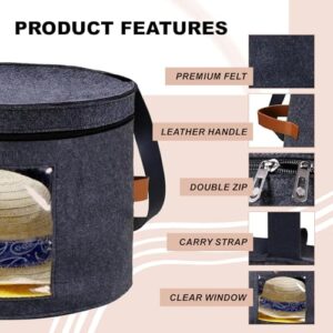 Hat Storage Organizer - 17 x 11 Inches - Hat Box for Travel with Viewing Window and Sturdy Felt - Cowboy Hat Holder and Carrier Hat Case for Sun Hats, Baseball Caps, Fedoras