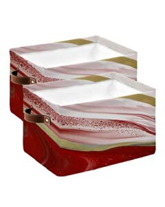 storage bins large storage basket,red gradient marble stripe collapsible storage bins with handle,modern abstract watercolor painting art storage baskets cube organizer for shelves closet 2pcs