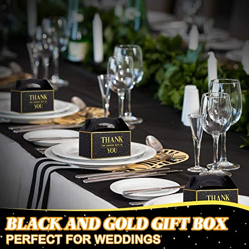 Yahenda 60 Pcs Thank You Gable Treat Boxes Black and Gold Gift Box Thank You Party Favor Boxes Bronzing Small Goodies Gift Wrap Boxes for Birthday Wedding Graduation Party Teacher Appreciation Gifts