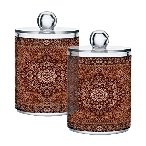 Kigai 2PCS Brown Persian Texture Qtip Holder Dispenser with Lids - 14 oz Bathroom Storage Organizer Set, Clear Apothecary Jars Food Storage Containers, for Tea, Coffee, Cotton Ball, Floss