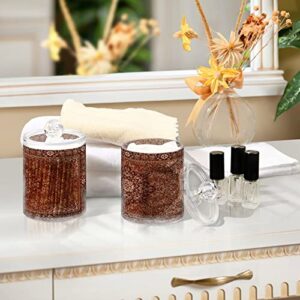 Kigai 2PCS Brown Persian Texture Qtip Holder Dispenser with Lids - 14 oz Bathroom Storage Organizer Set, Clear Apothecary Jars Food Storage Containers, for Tea, Coffee, Cotton Ball, Floss
